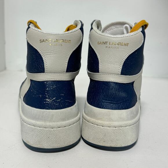 Saint Laurent Sl24 Colorblock Lace Up High Top Sneakers White/Navy Size 38 / 7.5 - Picture 5 of 11